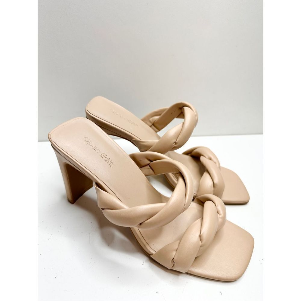 Open Edit Sandals‎ Womens Size 7.5 Tan Braided Double Strap Slip On Heels